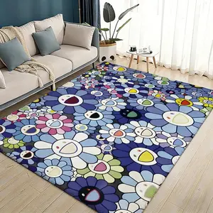Classic Artwork T-Takashi Cool M-Murakami Floor Mat Flannel Flower Pattern Rugs Soft Warmth Floor Mat Thickened Non-Slip for Room Home Decor Door Mat Strong Water Absorption Upgraded Anti-Slip Backing Easy to Clean