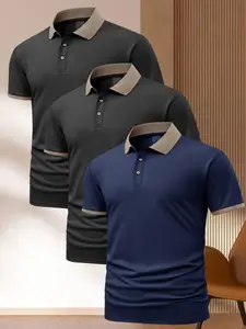 Men's Contrast Binding  Polo Shirt, Regular Fit Casual Short Sleeve Collared Top for Summer, Men's Clothes for Daily Wear