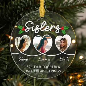 Personalized Sisters Christmas Ornament 2024 – Custom Photo Heartstring Design, Unique Holiday Keepsake for Sisters