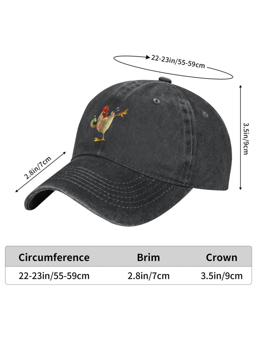 Funny Drunken Rooster Vintage Washed Cotton Hat Humorous Gift for Beer Lovers Daily Wear Classic Design