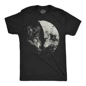 Mens Funny T Shirts Wolf Moon Cool Space Graphic Tee for Men Mens Funny T Shirts Cool Vintage Fashion T-Shirt Gift Classic Menswear Animal Apparel for Men Funny Space Short Sleeve Novelty Tees for Guys Black -