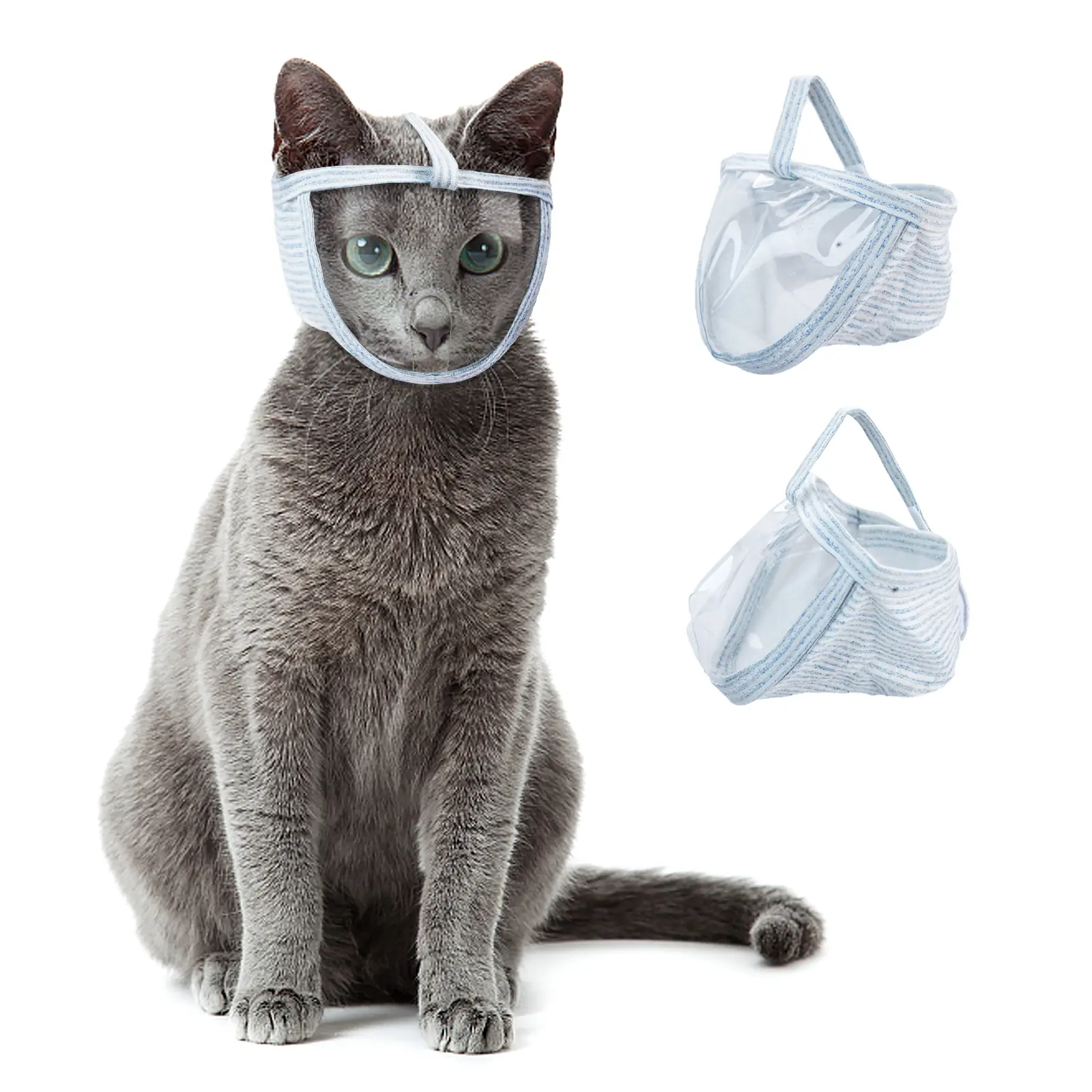 Cat Muzzle Anti Bite with Transparent Window – Soft Washed Cotton & PVC Breathable Face Mask for Cats – Grooming Hood for Eye Drops, Ear Cleaning, Nail Trimming & Bathing – Adjustable Pet Recovery Mask