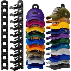 2 Pack Hat Organizer for Baseball Caps, Hat Rack for Wall Hold Up to 20 Hats, Hat Holder with  Adhesive and Screws, Hat Organizer Wall Mounted Hat Hanger Display for Door Closet Bedroom(B-Black)