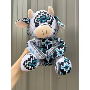 Blue and Black Aztec Sitting Cow Plushie