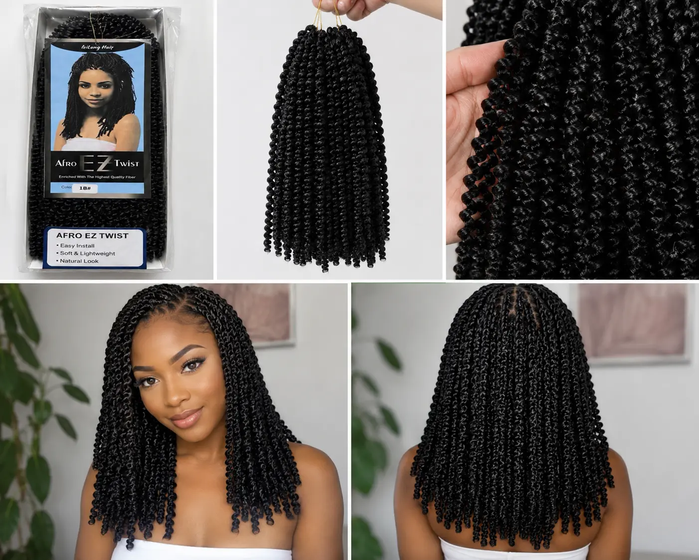 Afro EZ Twist 18" Braids - Soft & Lightweight, Natural Look, 18" Length, Pack 3, Black Color, Ideal for Braiding