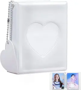 3 Inch Mini Photo Album Heart Hollow Card Binder Pendant 32 Pockets kpop photocard binder for Star Chasing Photo Collection (White)