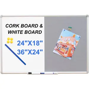 Grey Felt Bulletin &  Dry Erase Combo Board, 24 x 18 Inch, Wall Mounted Whiteboard/Grey Felt Bulletin Combination Board with Marker Tray, Pins, Eraser, Markers &
