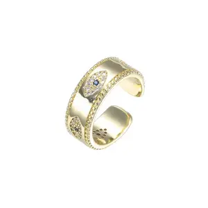 Rhinestone Eye Open Ring with Gold Finish and Decorative Elements