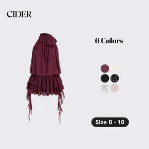 Cider Chiffon Halter Neck Ruffled Ruched Mini Dress
