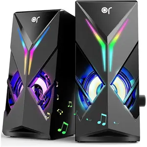 10 GB Cmpute Speakes ith Vlume Cntl, Clful LED Gaming Speakes f PC/Desktp/Laptp/Mnit, 3.5mm Aux Input, Lights n/ff ptin (S201)
