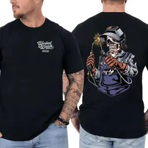 Welder Skull T-Shirt, Welding Torch Skeleton Graphic, Blue Collar Welding Graphic Shirt for Welders & Metal Workers, Gift for Tradesmen or Welding Professionals