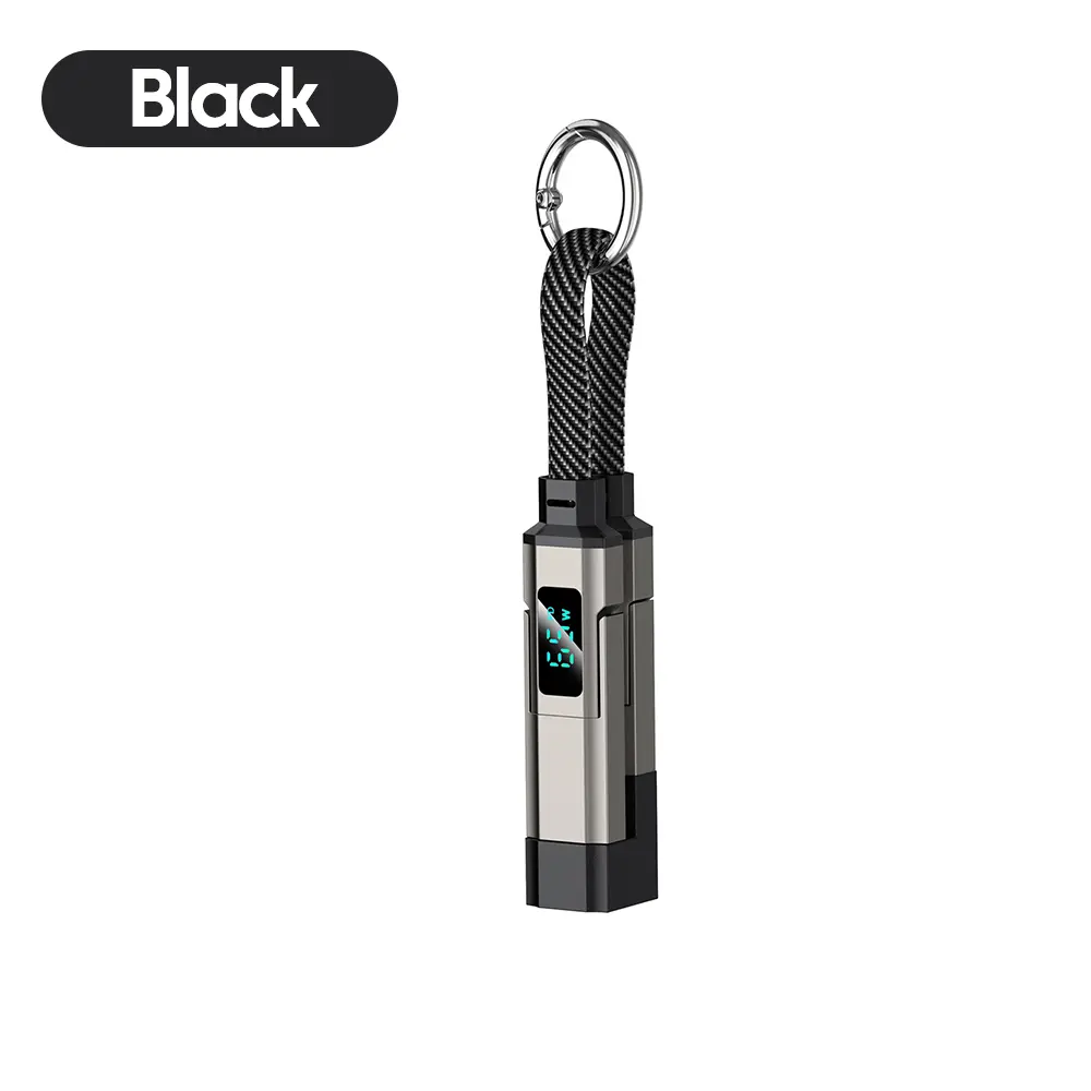 65W UK Type 4-in-1 Digital Display Super Fast Charging Keychain Data Cable - Intelligent Short-Wire Mobile Multi-Device Adapter, Compact Travel Accessory for Smartphones
