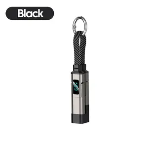 65W UK Type 4-in-1 Digital Display Super Fast Charging Keychain Data Cable - Intelligent Short-Wire Multi-Device Adapter, Compact Travel Accessory for Smartphone & Electronic Devices