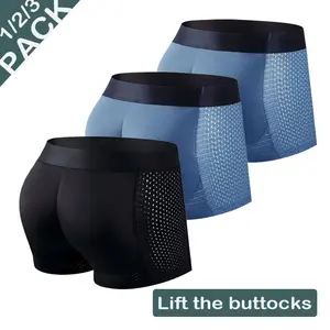 1/2/3 PACK Men Trunks Built-in Fake Butt Hip Lifter Enhancer Shorts Boxer Briefs Padded Underwear Shapewear Underpants Nylon  Breathable