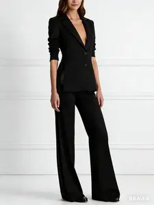 Black Single-Breasted Side Stripe Blazer And Trousers 2-Piece Suit
