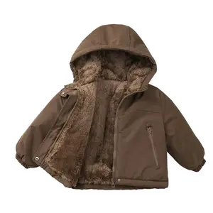 Warm Boys' Jacket with Fleece Lining and Thickened Hooded Design for Boys Royal Blue Casual Coat with Pockets Durable Autumn Winter Clothing 2025 New