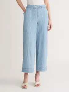 Striped Cropped Straight Leg Pants, Chambray
