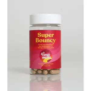 Fungiments Super Bouncy - Daily Energy, Physical Endurance, Reduce Fatigue, Cordyceps, Green Tea, Ginseng - 60 ct