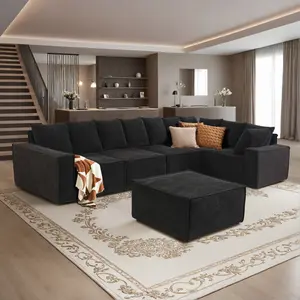 Modular V-Shaped &L-Shaped Sectional Couch,Corner Sofa for Modern Living Room Decor with Ottoman, Free Combination,Corduroy 5-Seater 127.4" x 23.6" x 55.1" Fully Assembled