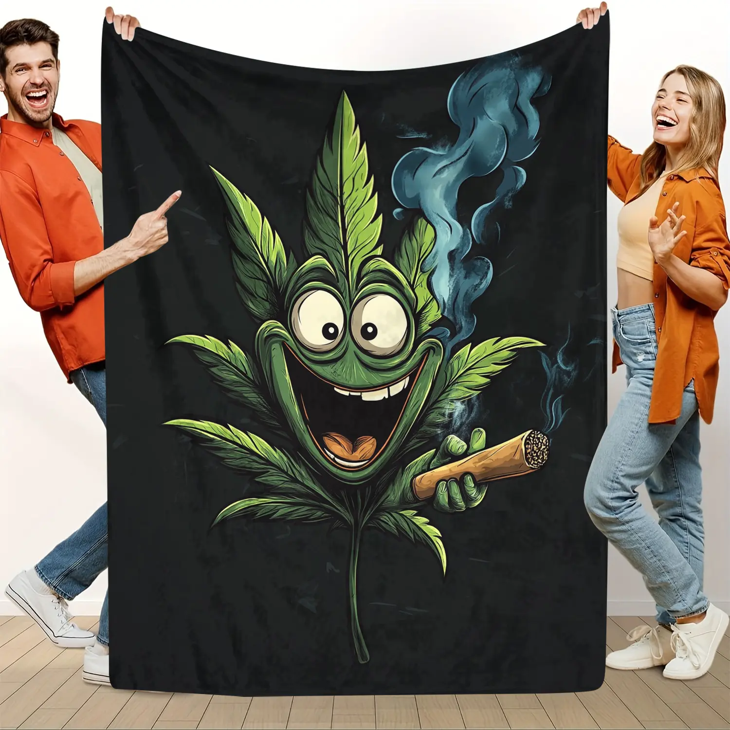 Themed Flannel Cozy Blanket - Soft Polyester Knit Cover, Green Leafy Design, All-Season Bedding Throw, Ideal Gift for Enthusiasts, Leafy Green Decor Item