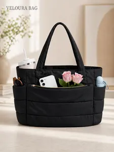 1pc Puffy Carryall Tote Bag for Women, Lightweight Quilted Shoulder Bag with Multi Pockets & Zipper Closure, Stylish Versatile Bag, Large Capacity Travel Work Gym Handbag, Stylish Daily Tote for Shopping & Commuting, Perfect Gift for Mom, Wife, Friends