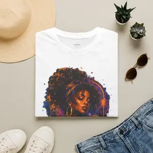 Men's Vibes Afro Portrait T-Shirt - Ribbed, Breathable, Casual, Comfortable Retro Neon Soul Art Tee with Prints