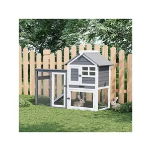 2-Story Rabbit Hutch, Small Wooden ChickenCoop, With Waterproof Roof, Pull Out Tray And A Wooden Ramp, Bunny Cage For Indoor Outdoor