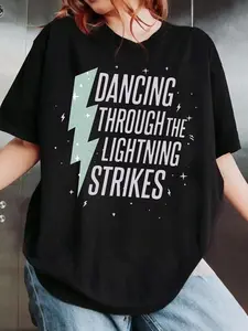 Lightning Bolt Casual Fitted Graphic Tee – Dancing Through the Lightning Strikes Shirt