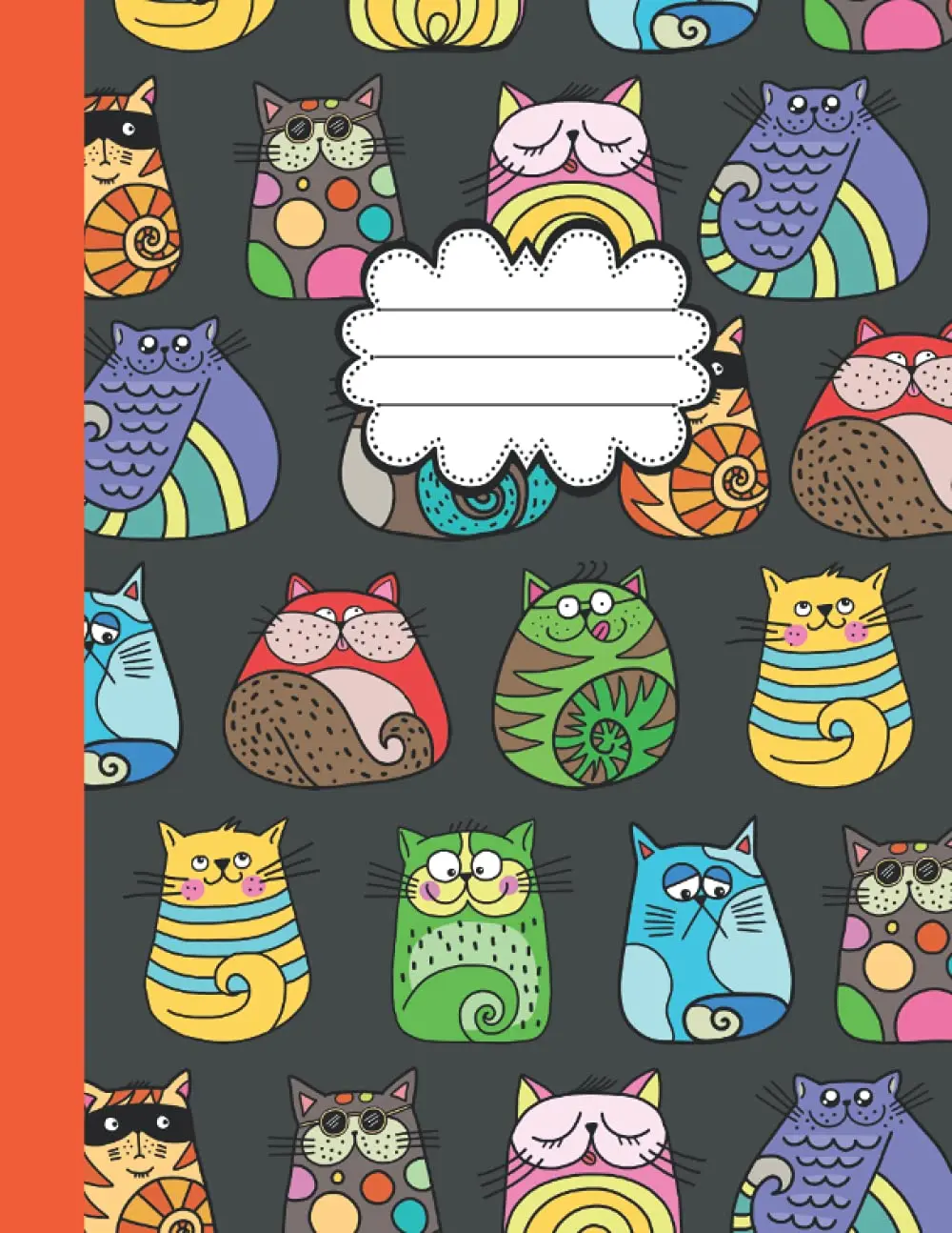 Wide Ruled Composition Notebook: Cute whimsical cat themed notebook, gift for elementary and middle school girls.