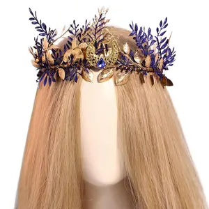 Blue Woodland  Crown -  Flower Headpiece Forest Floral Tiara Elven Leaf Circlet for Women Renaissance Renfaire Accessory Halloween