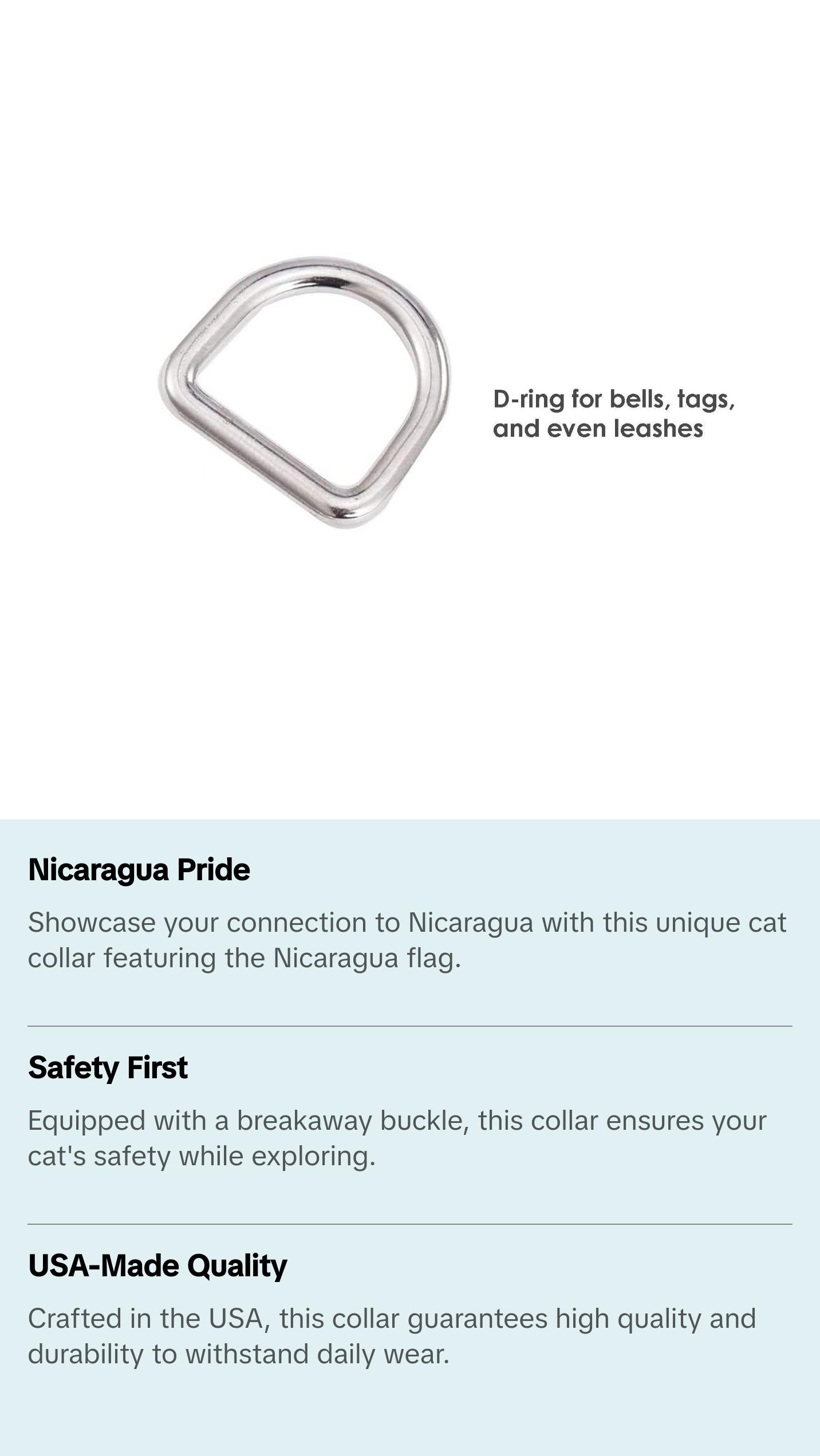Cat Collar with Nicaragua Flag | Great For National Holidays, Festivals, Parades, Sporting Events, Pride Events