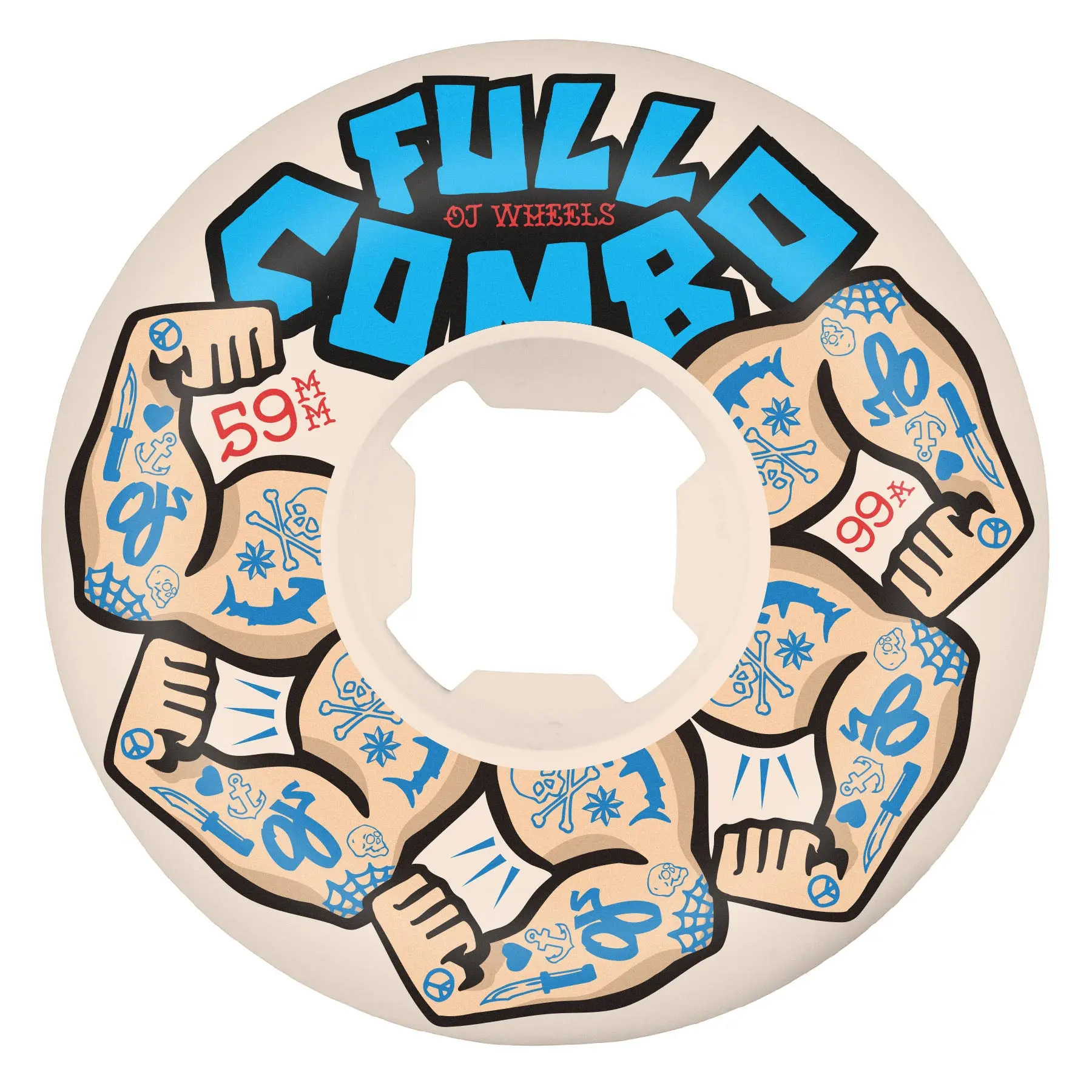 Oj Skateboard Wheels - 59mm 99a Team Elite Urethane, Full Combo Asymmetrical Wide Shape with Conical Front & Extra Wide Road Surface, Round Back, Long-Lasting Slides, Skateboard Replacement Parts