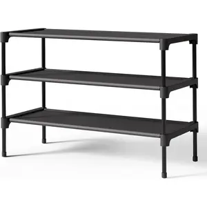 Premium Non-Woven Shoe Rack Shelf, Shoe Organizer for Closet, Entryway, Garage & Corridor, Sturdy & Durable Long Stackable Shoe Shelves, Medium, Black