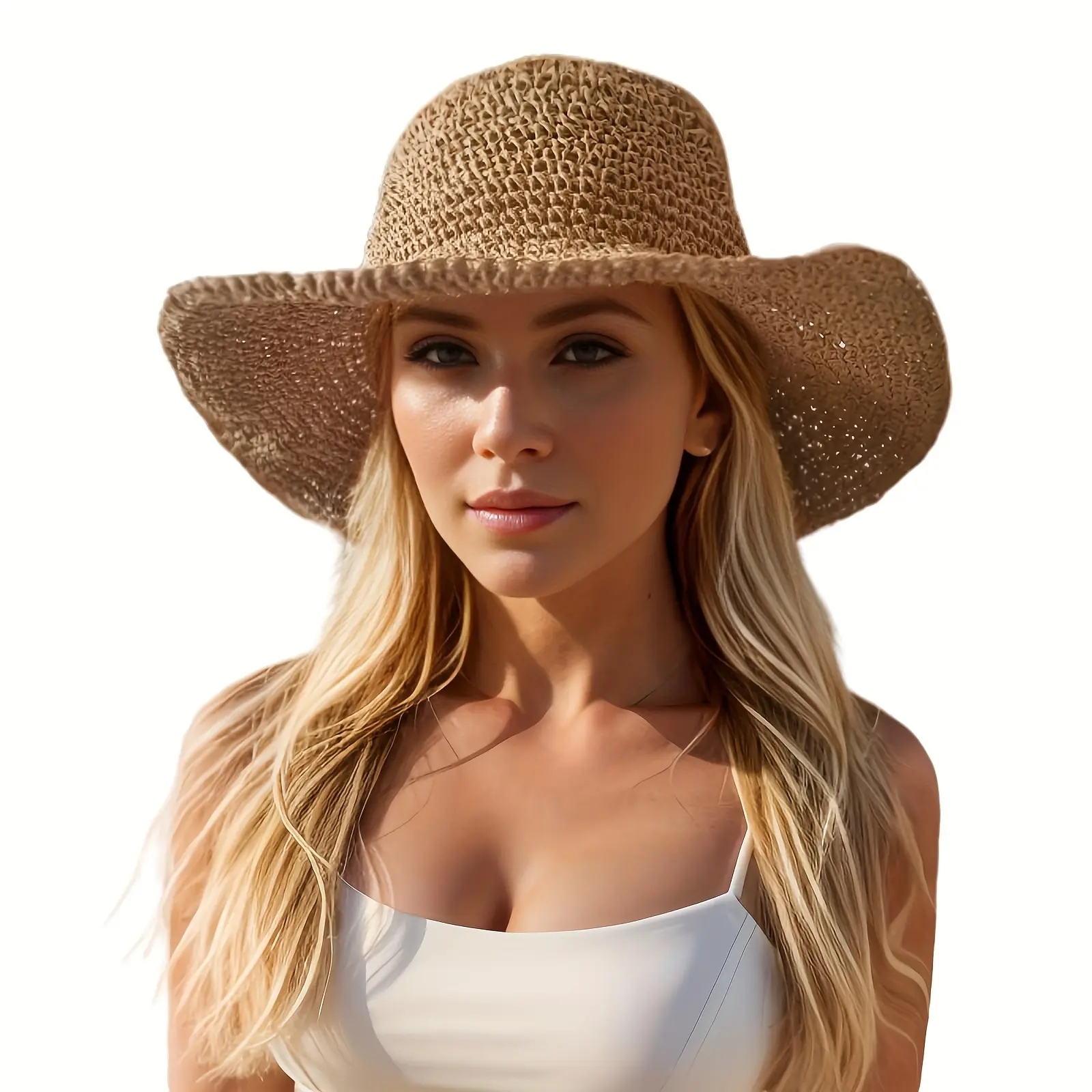 Stilson Women's Beach Large Straw Hat Foldable Summer Wide Brim Oversized Sun Hat Travel Straw Fedora for Beach Days