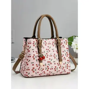 Women's Handbag Cherry Print Crossbody Bag Lightweight Versatile for Fall Winter Commuting Shopping Dating Seasonal Use Black Friday Swag Bag