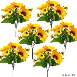 Sunflower Artificial Flower Bouquet with Stems, Artificial Faux Plants, Fake Sunflowers Home Decor Accessory Outdoor Indoor Wedding Kitchen Table Centerpiece