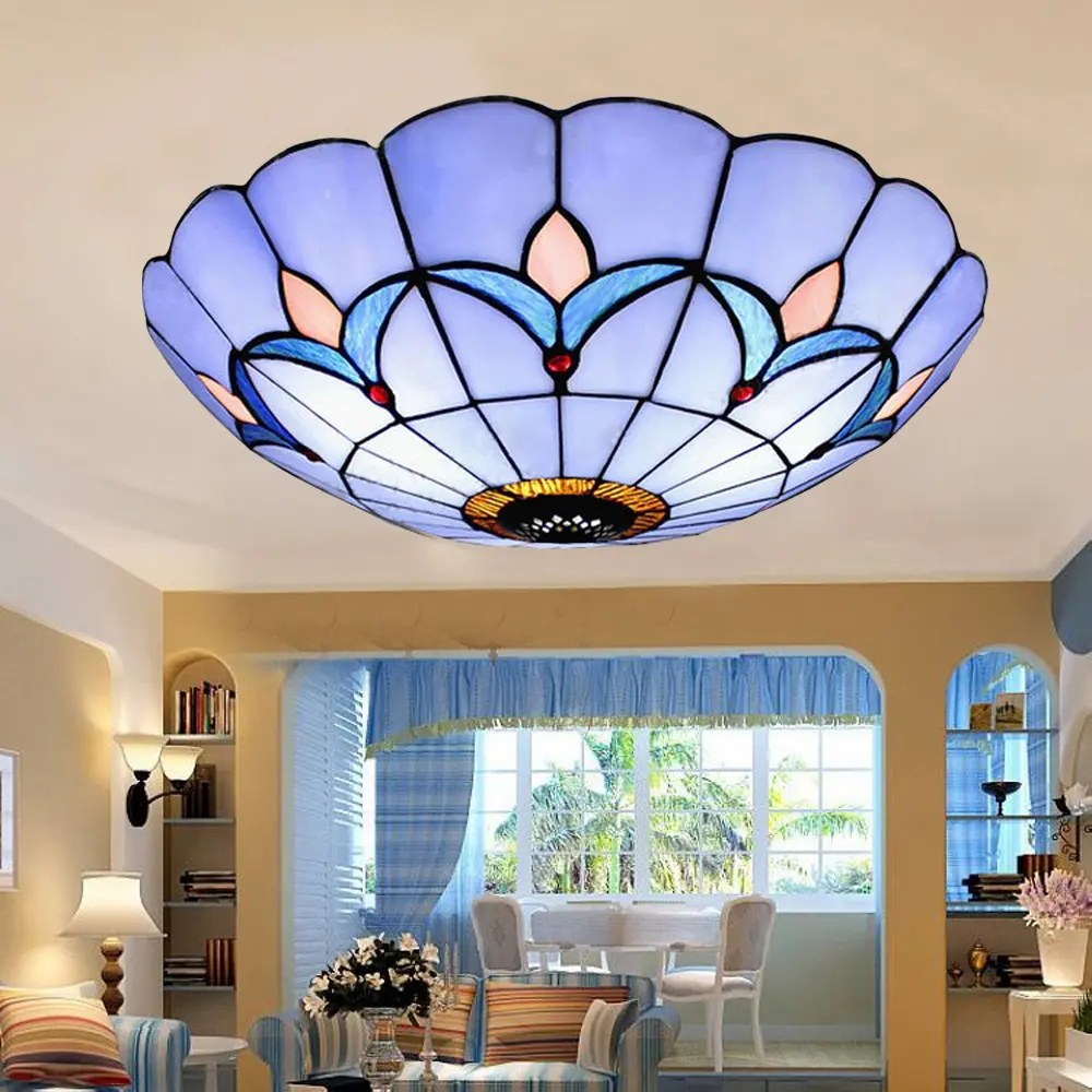 Brand New Elegant Stained Glass LED Ceiling Flush Mount Light, Decorative Lamp for Home, Coffee Shop, Hotel Room Use