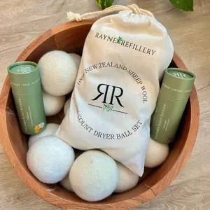 Rayne Refillery Wool Dryer Balls - 6 Pack of 100% New Zealand Sheep Wool Balls for Laundry - Natural Softening, Healthy Alternative, Sensitive Skin Friendly, Energy Conservation, Scented Option