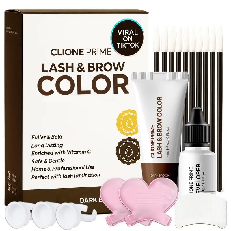 CLIONE PRIME Korean Lash Color At Home Kit - Brow Color Professional, Eyebrow Color Kit with Vitamin C, Fuller & Bold, Long Lasting, Safe & Gentle, Perfect for Lash Lamination