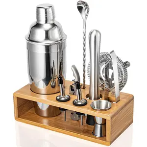 This 10-Piece Bartender Kit is a complete cocktail-making set that includes a premium cocktail shaker and comes organized on a stylish bamboo stand for your home bar.