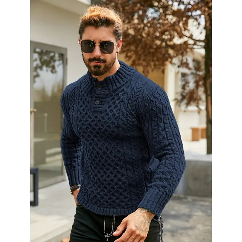 [Thermal Cable Knit Sweater] Winter Thermal Striped Sweater | Men's Regular Fit Pullover Machine Washable with Ribbed Detailing and Medium Elasticity Fabric