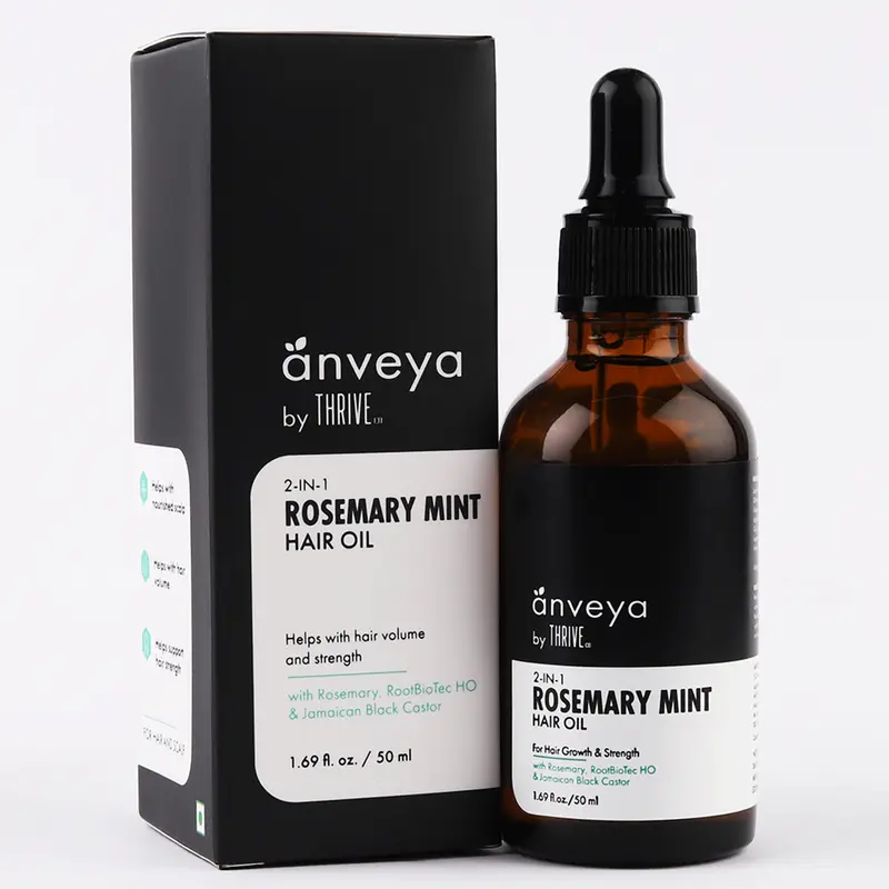 Anveya Rosemary Mint Hair Oil with RootBioTec HO for Scalp Care | Helps Reduce Hair Thinning, Dandruff & Itchy Scalp | Lightweight Nourishing Hair Oil for Women & Men | 50 ml | Root Enhancer, Strengthens Hair