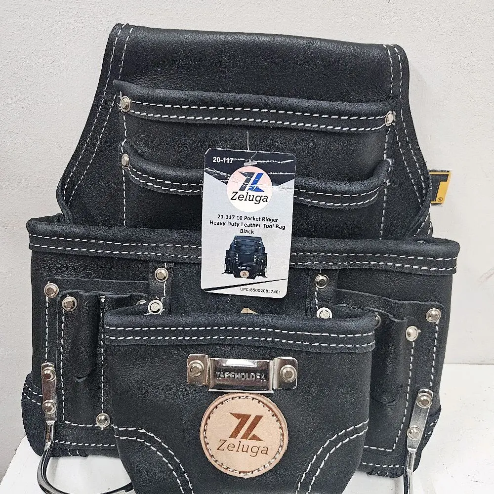 10 20-117  Pocket  Heavy Duty Leather Tool Bag Black Color