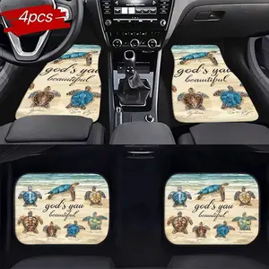 4pc Ocean Theme Turtle Car Floor Mats Set, Anti-Slip Wear-Resistant, Interior Decoration Essential, Natural Beauty, Suitable for All Cars