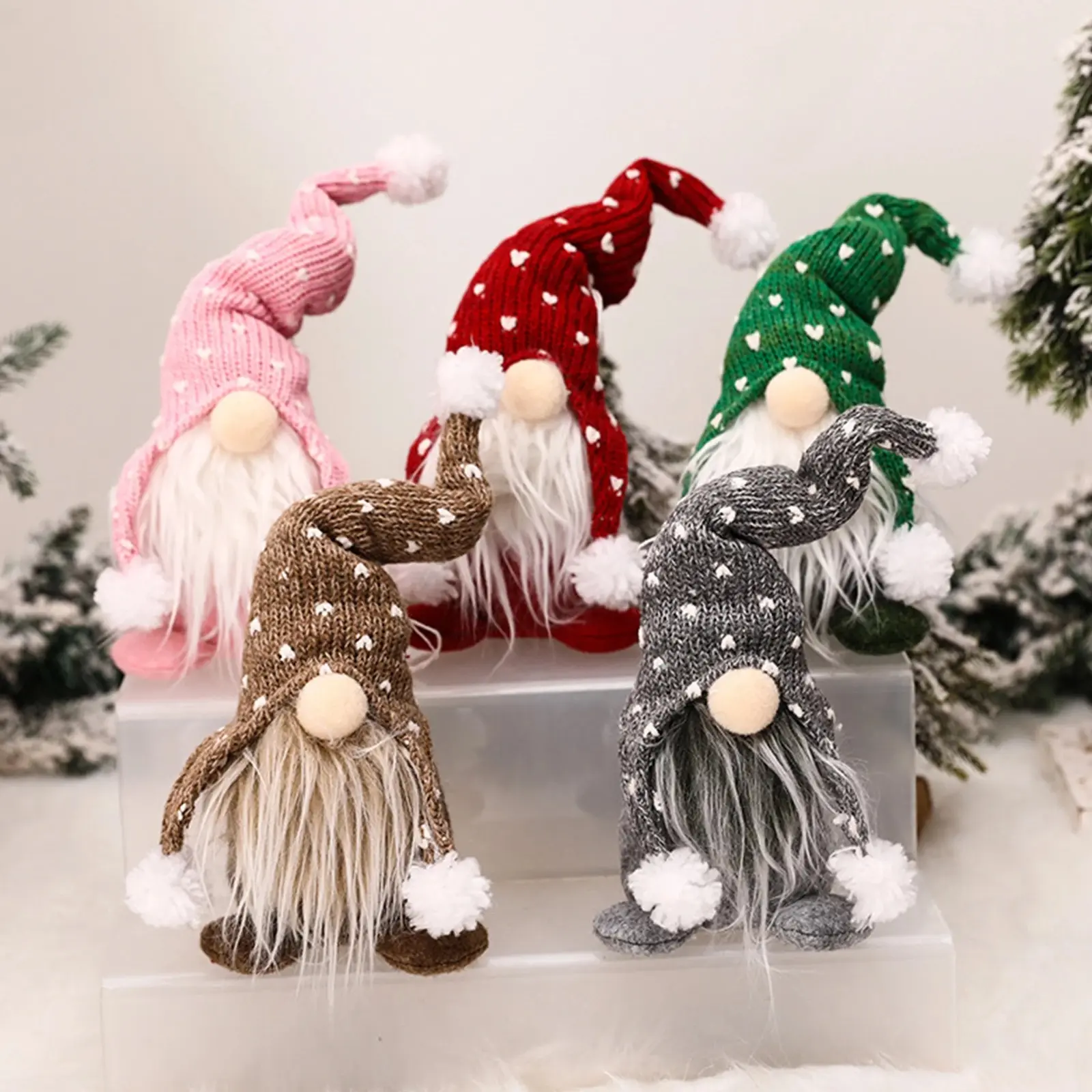 FuRise Christmas Knitted Rudolph Faceless Doll Nordic Santa Gnome Plush Ornament Holiday Table Decoration Gift Cotton Red