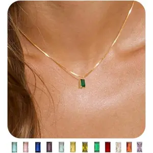 Diamond Necklaces for Women  Plated Emerald Birthstone Necklace for Women Mothers Dainty Gold Necklace Blue Green Cubic Zirconia Pendant Necklace Birthday Gifts for Women Jewelry