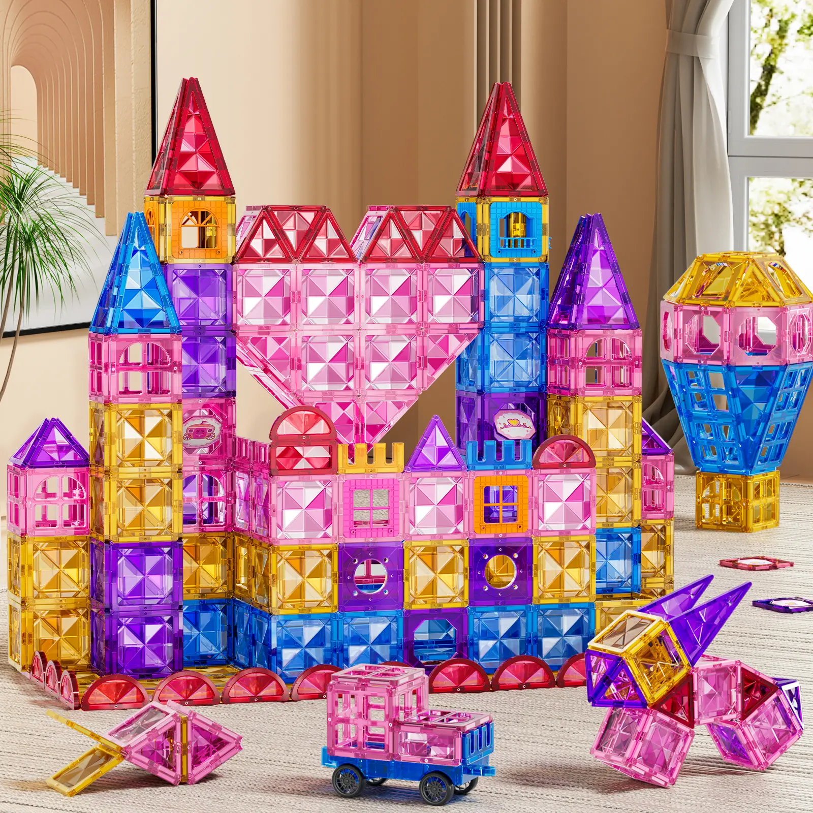 Lightweight STEM Construction Toy,On-the-Go Stacking Play for Toddlers,Kids Travel Toy for Car Airplane,52 PCS Magnetic Tiles Set,Magnetic Building Tiles for Kids Age 4-8 3-5, Toddler STEM Magnet Blocks, Kids Toys Birthday,Compact Magnet Building Blocks