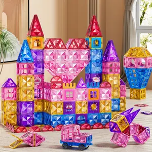 Lightweight STEM Construction Toy,On-the-Go Stacking Play for Toddlers,Kids Travel Toy for Car Airplane,52 PCS Magnetic Tiles Set,Magnetic Building Tiles for Kids Age 4-8 3-5, Toddler STEM Magnet Blocks, Kids Toys Birthday,Compact Magnet Building Blocks