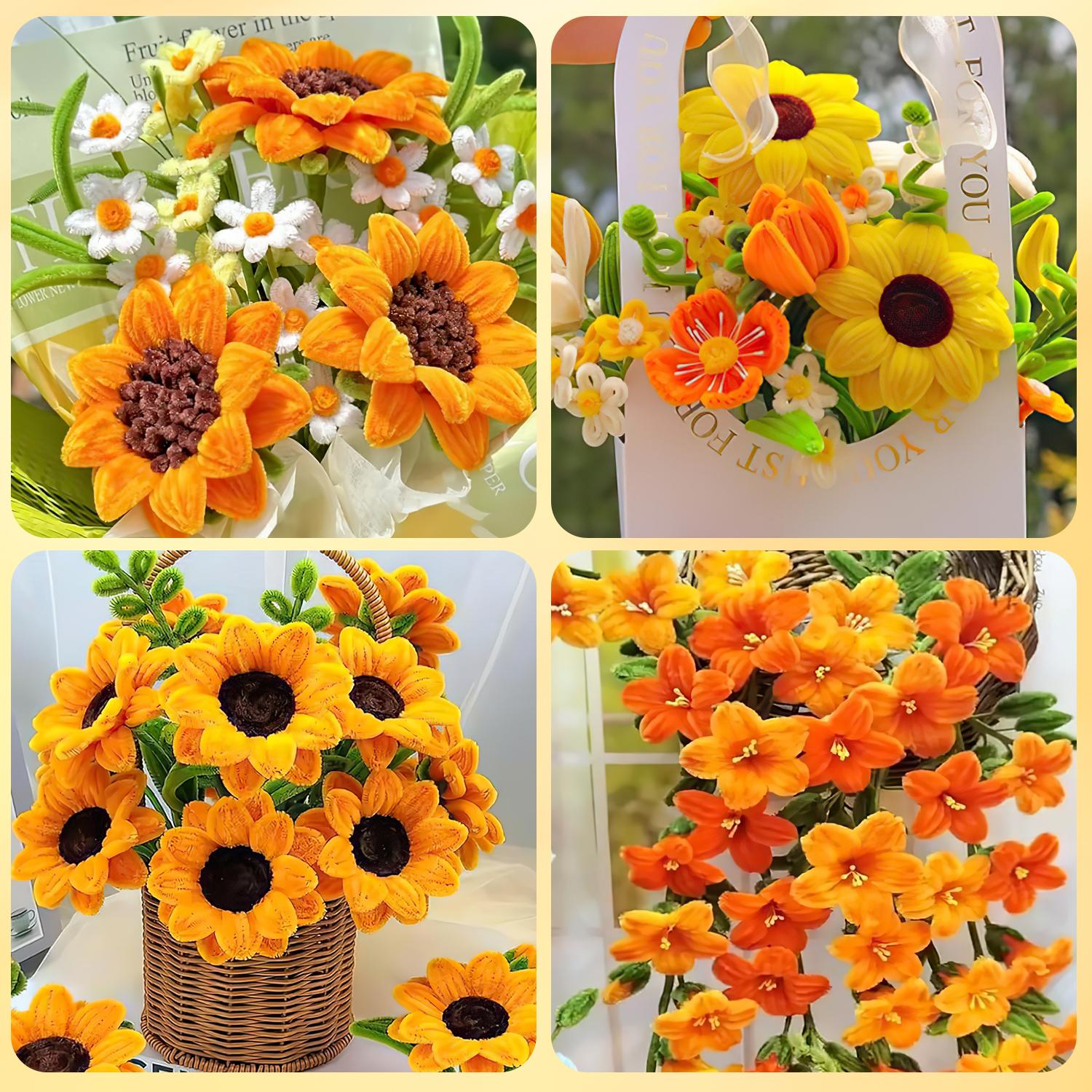 500PCS Pieces Sunflower Color Pipe Cleaners Chenille Stems for Flowers Craft Supplies Bulk Fluffy Fuzzy Sticks for DIY Art Projects Creative Gift Wrapping Party Decorations