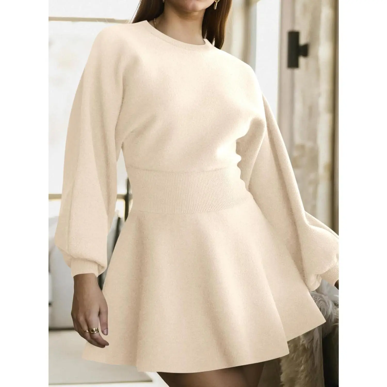 long sleeve sweater skater dress tuduoms Womens Swing A-Line Sweater Dress Elegant Long Sleeve V Neck Knit Ribbed Midi Dress Lightweight Winter Skater Dress at Amazon Women's Clothing store